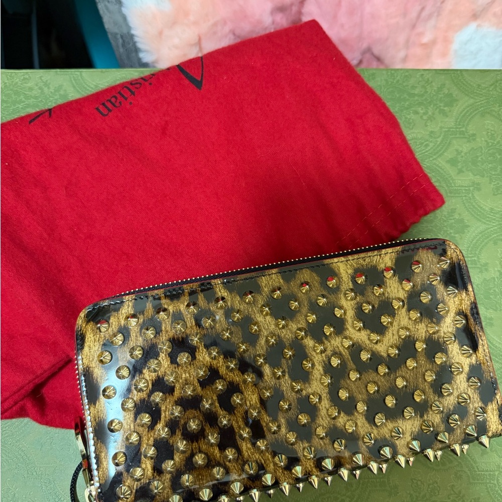 Christian Louboutin Leopard Print Wallet with Gold Studs